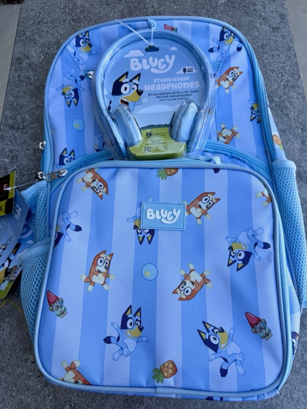 Bluey Unisex 17" Backpack Lunch Box & Headphones 4pc Set Sister Dance New NWT